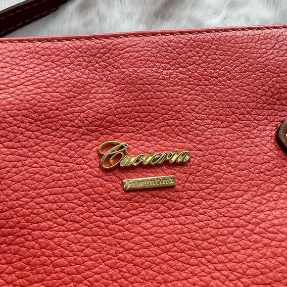 Cuoieria Fiorentina Leather Cross Body Bag Coral Pink Brown Made in Italy - Picture 2 of 10